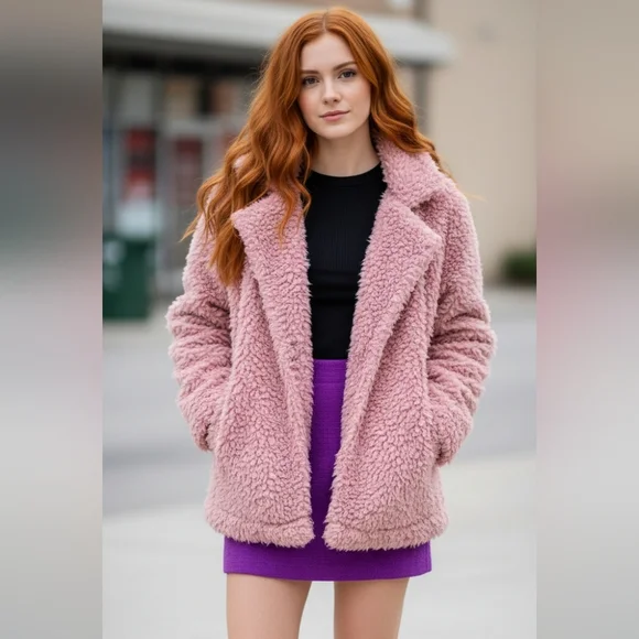 P.J. Salvage Pink Faux Fur Coat-oversized Small - Picture 1 of 16